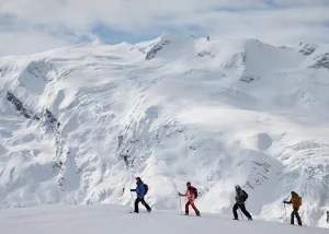 Groupe de skieurs de randonnée devant le sommet du Grand Paradis